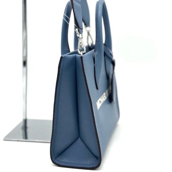 Michael Kors Mirella Small Pebbled Leather Crossbody Bag Blue Denim - Picture 5 of 10